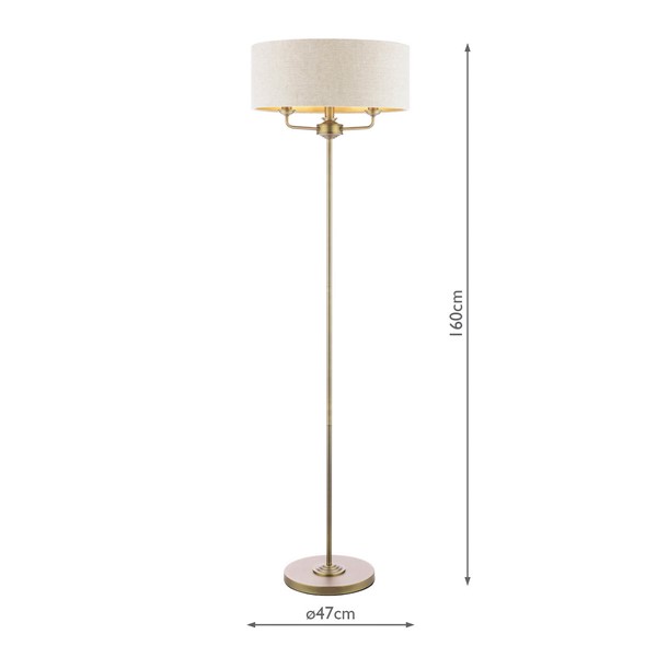 (image for) Laura Ashley Sorrento 3 Light Floor Lamp Matt Antique Brass With Natural Shade